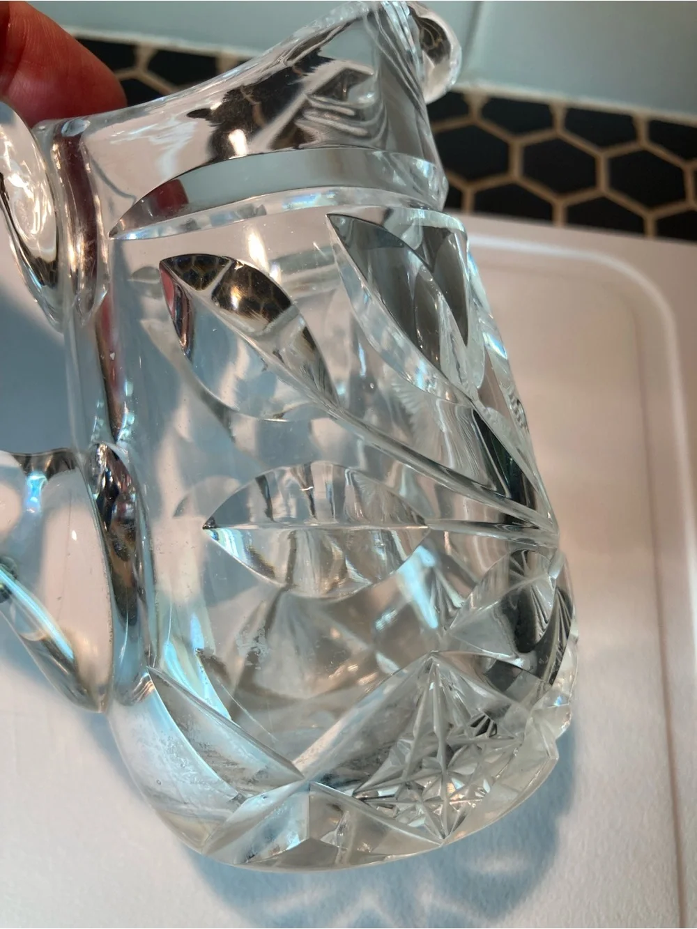 Antique 1900's Miniature Cut Crystal Floral Daisy pitcher jug